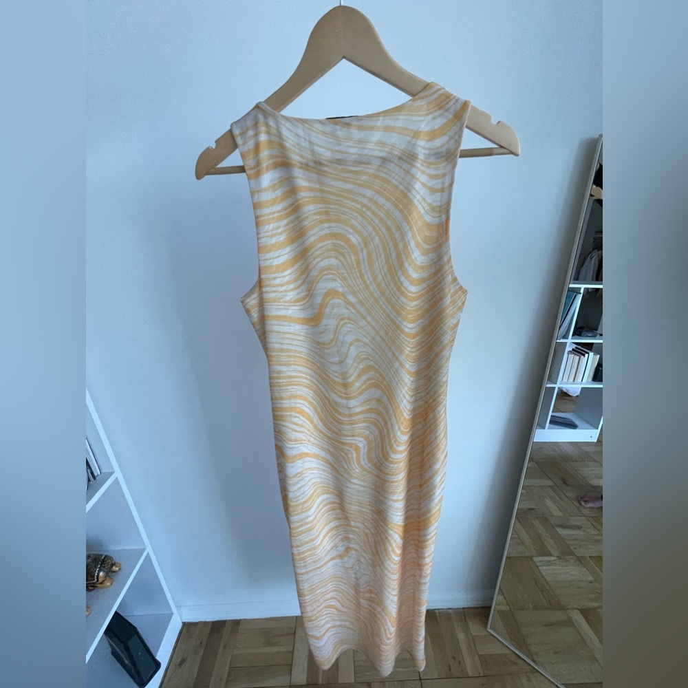 & Other Stories new collection printed mesh midi dress lemon color